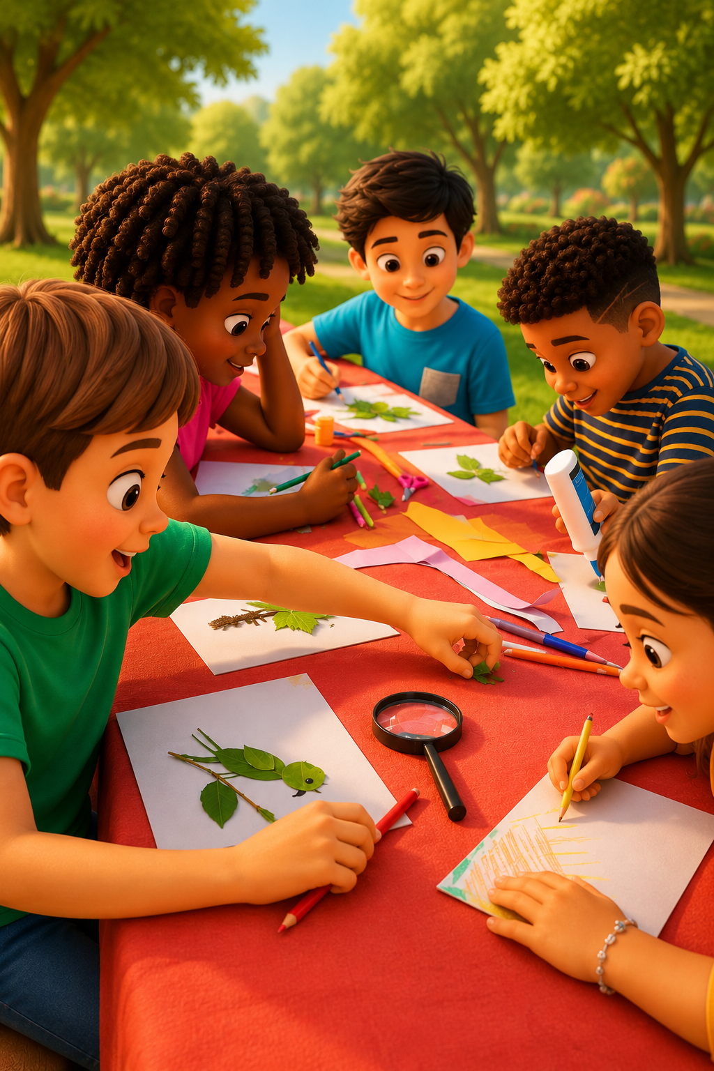 Kids making artwork on the table